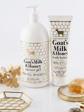 Barwa Goat's Milk & Honey Shower Gel & Body Lotion - White & Gold Made in Poland